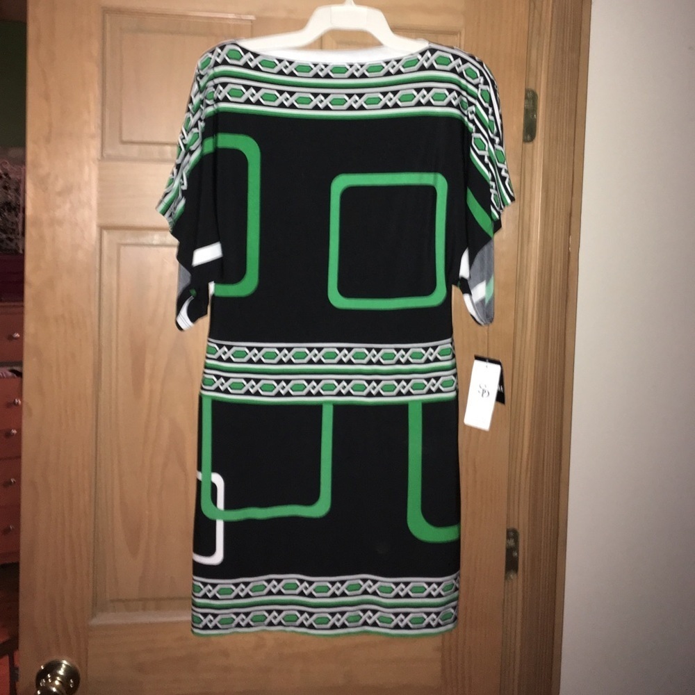 ⭐️Sandra Darren Navy Green White Geometric Print Dress Office Siren Corpcore NWT